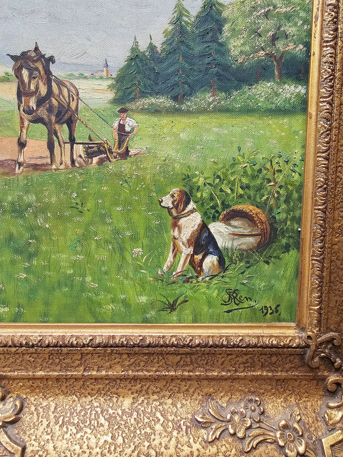 Antique European Pastoral Scene Painting - 1936