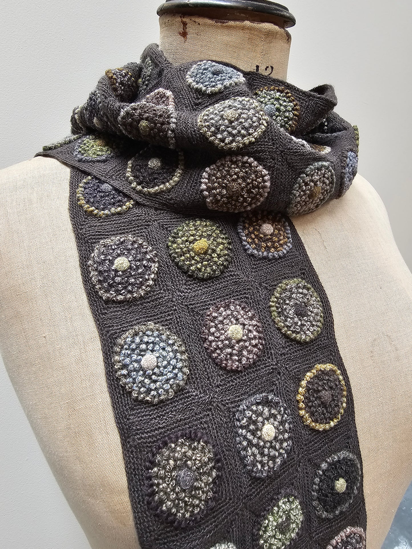 Sophie Digard Charcoal Circle Crochet Wool Scarf