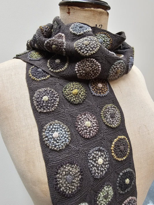 Sophie Digard Charcoal Circle Crochet Wool Scarf