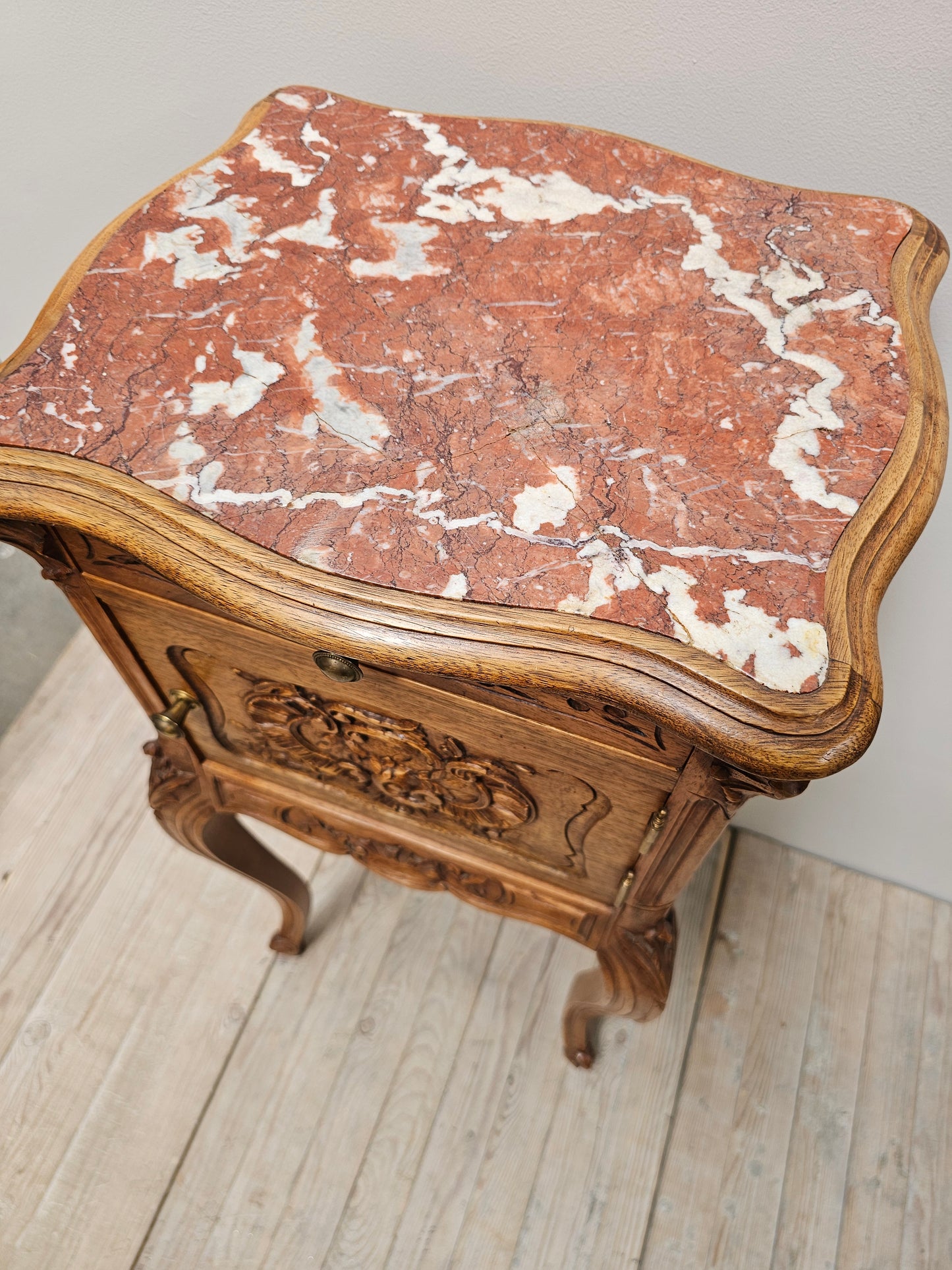 Antique French Louis XV Marble Top Bedside Table