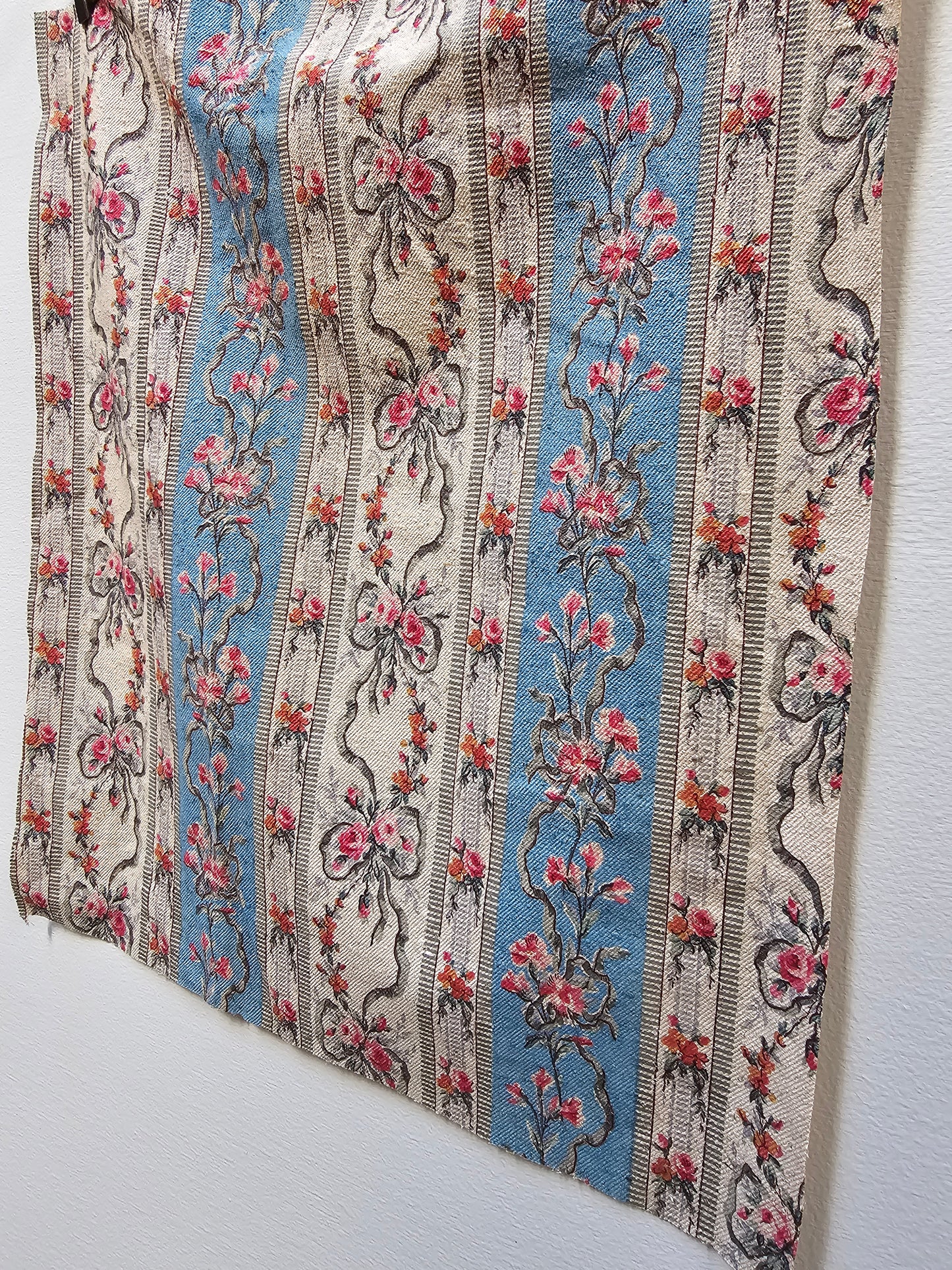 Antique French 'Marie Antoinette' Floral Stripe Cotton Panel