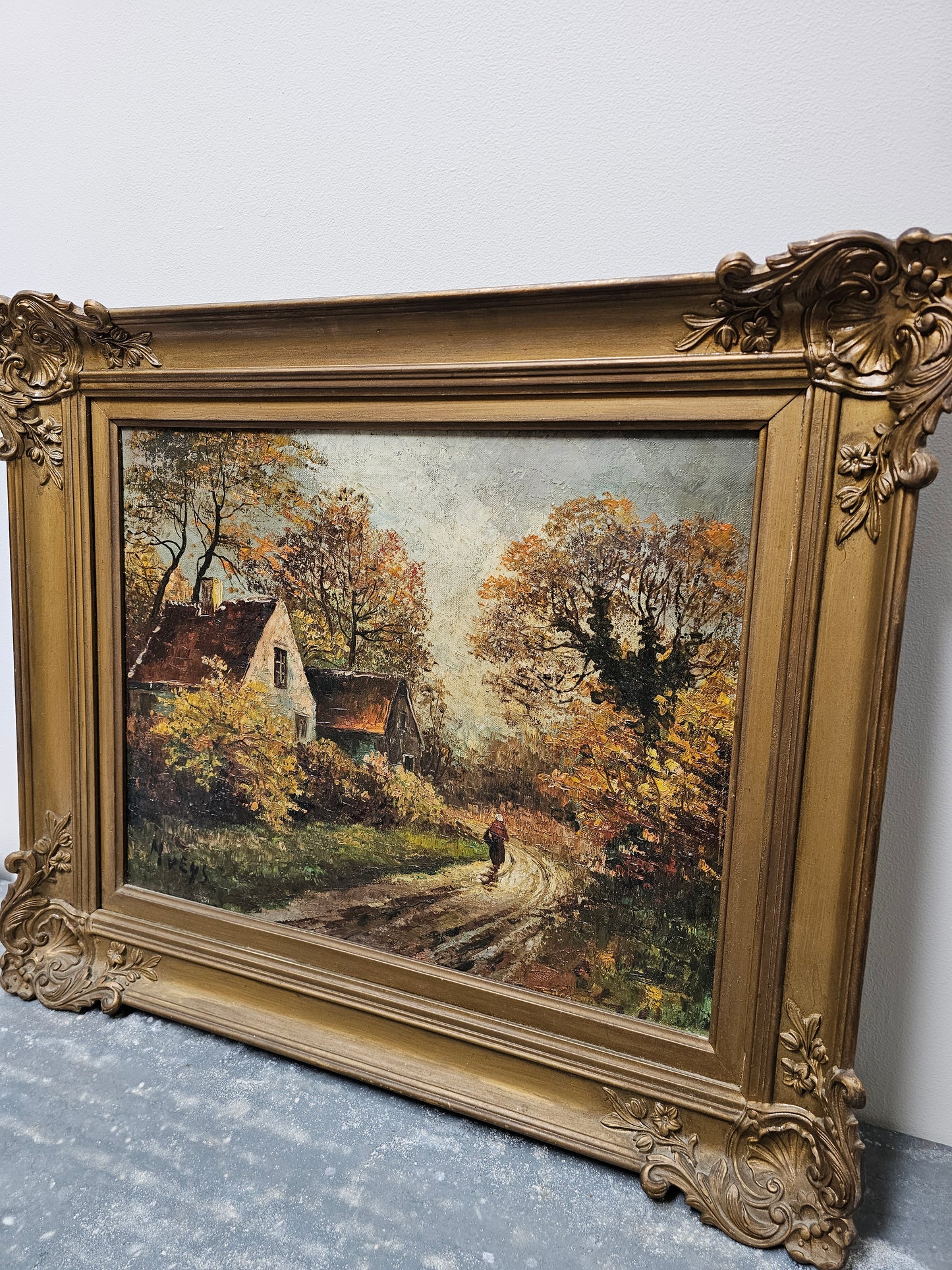 Antique European Autumnal Scene Painting