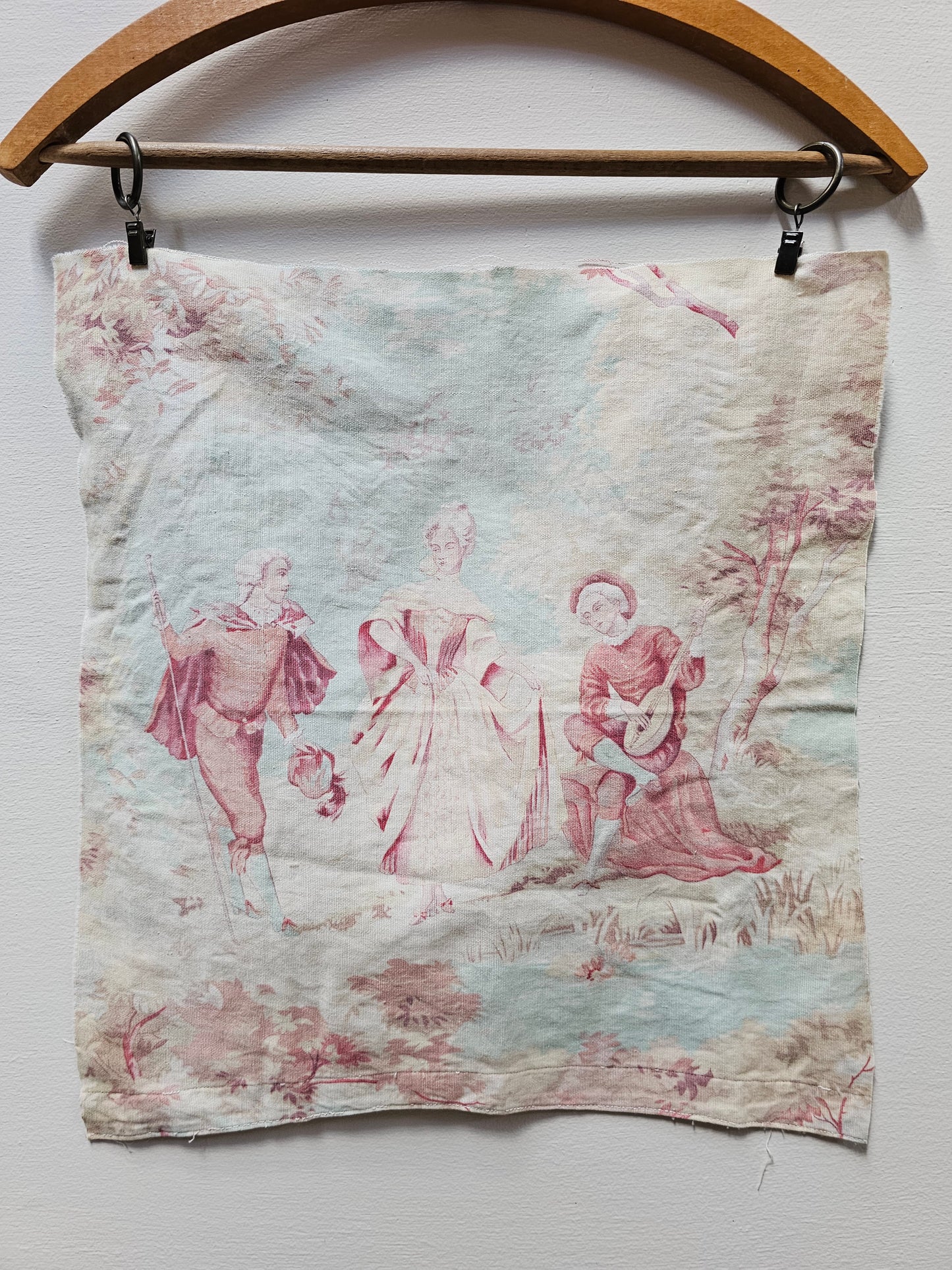 Antique French Pastel Toile Fabric Cotton Piece