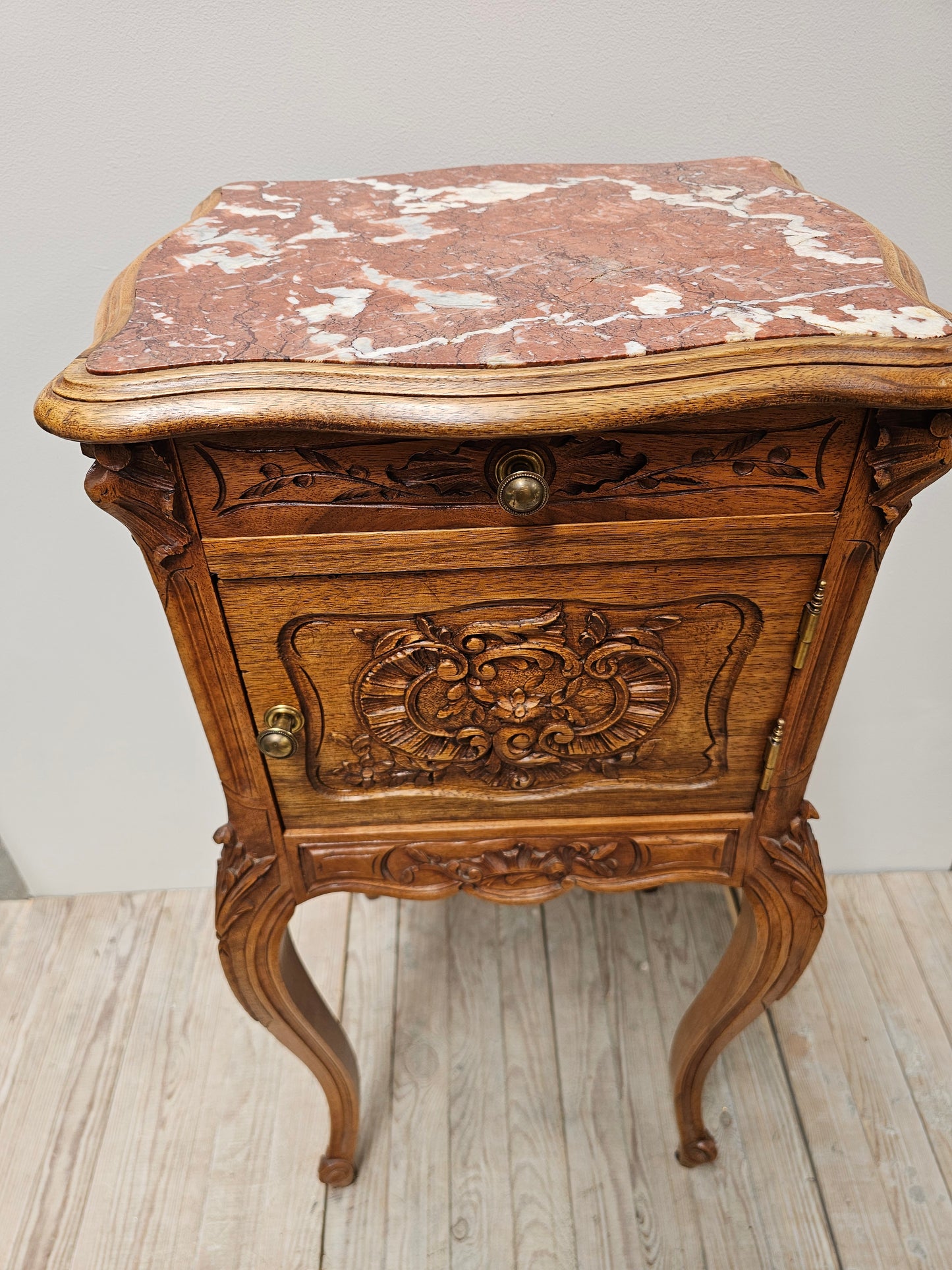 Antique French Louis XV Marble Top Bedside Table