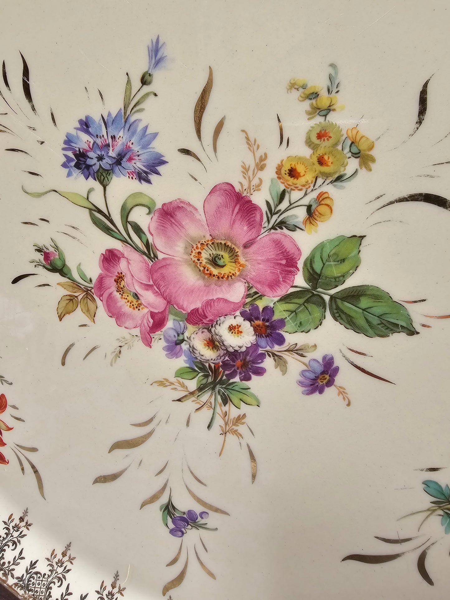 Antique French Floral & Gilt Serving Platter