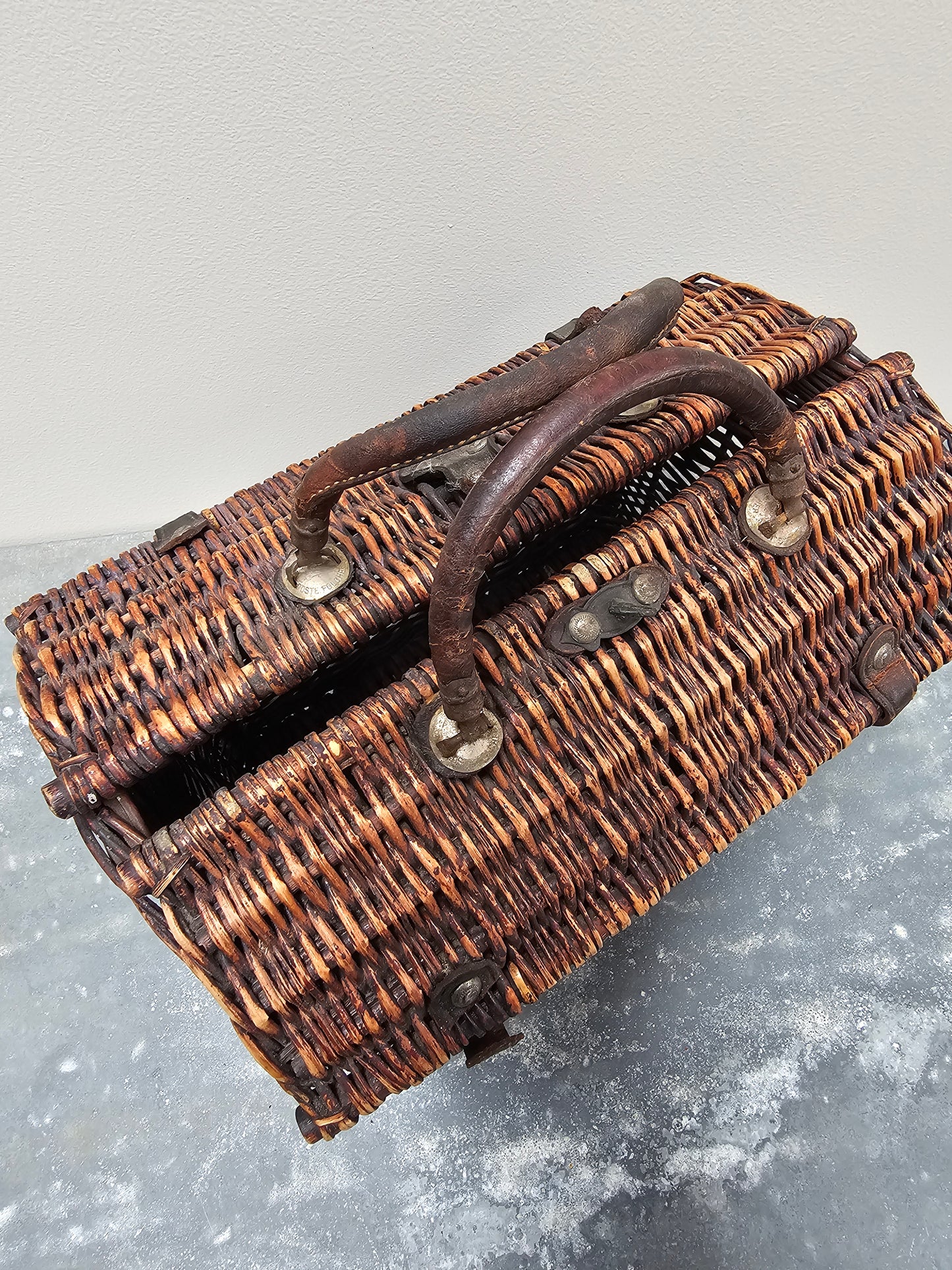 Antique French Cane Basket - Deep Brown