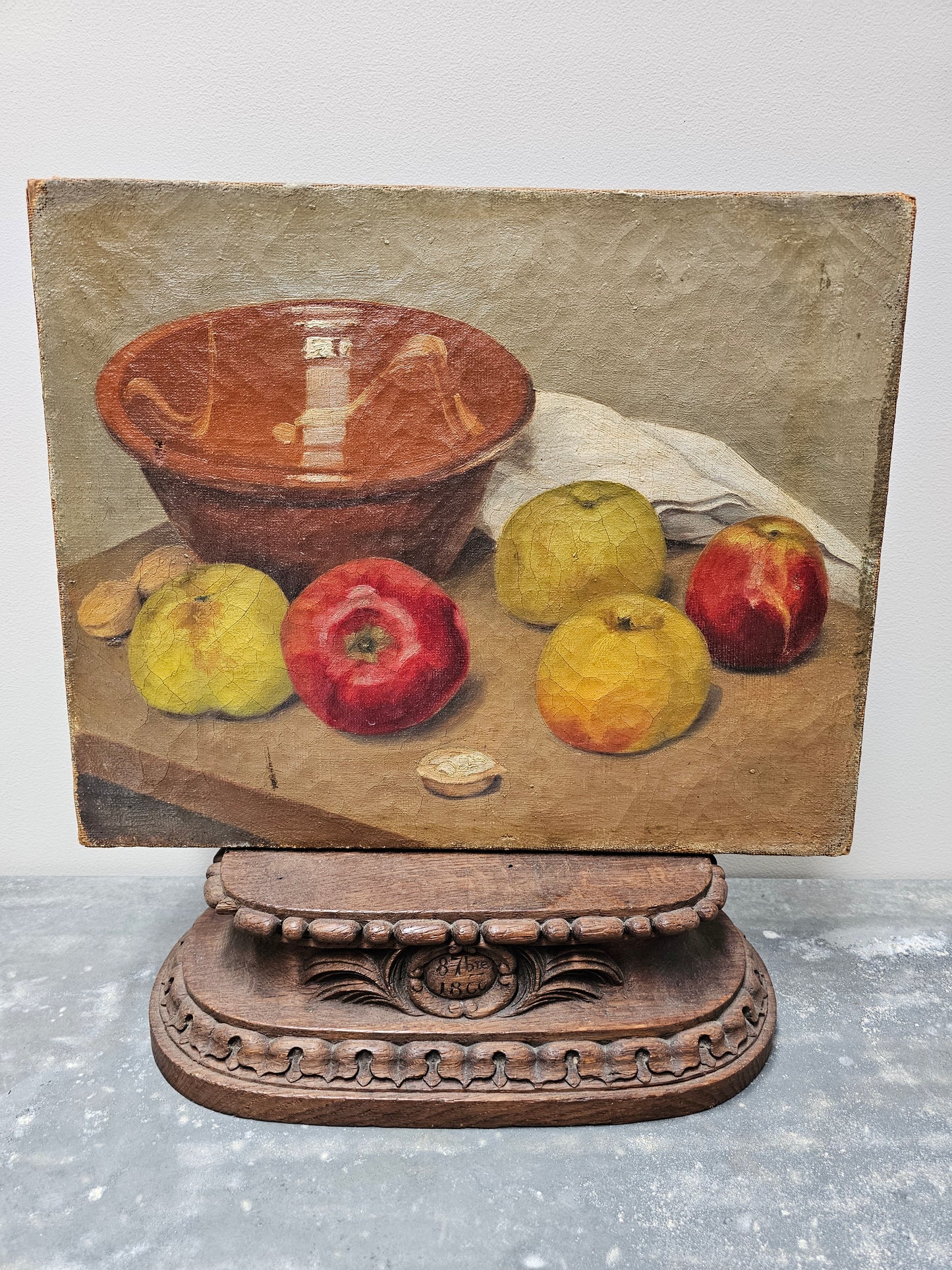 Antique European 'Apples & Walnuts' Still Life Painting