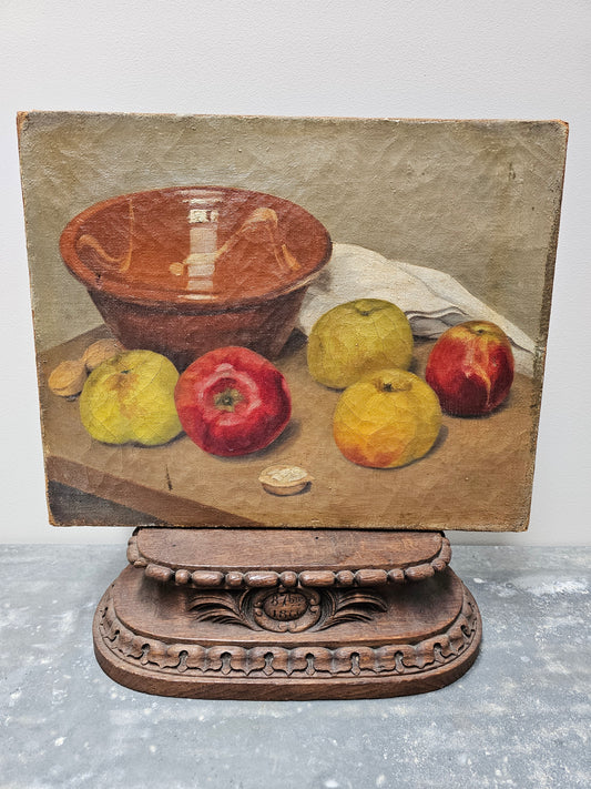 Antique European 'Apples & Walnuts' Still Life Painting