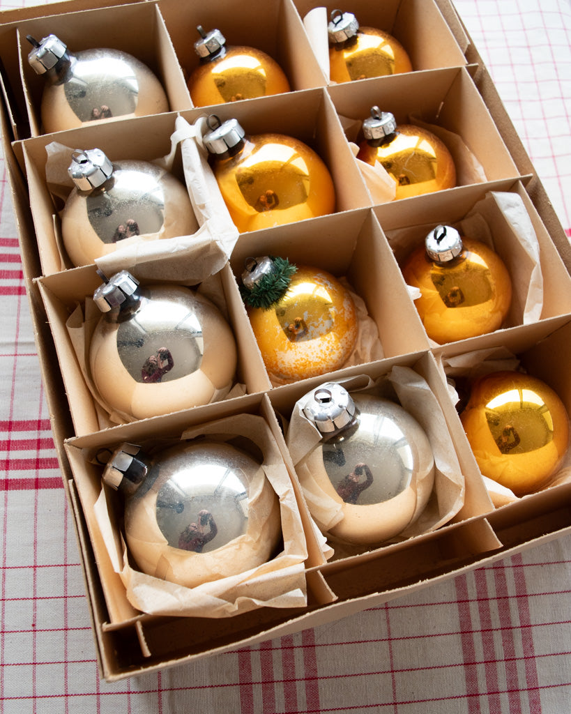 Vintage European Ornament Set - Gold & Silver Large box of 12