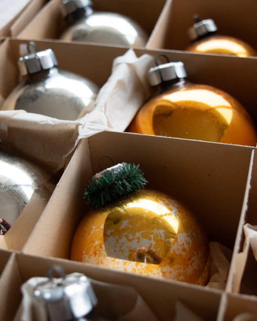 Vintage European Ornament Set - Gold & Silver Large box of 12