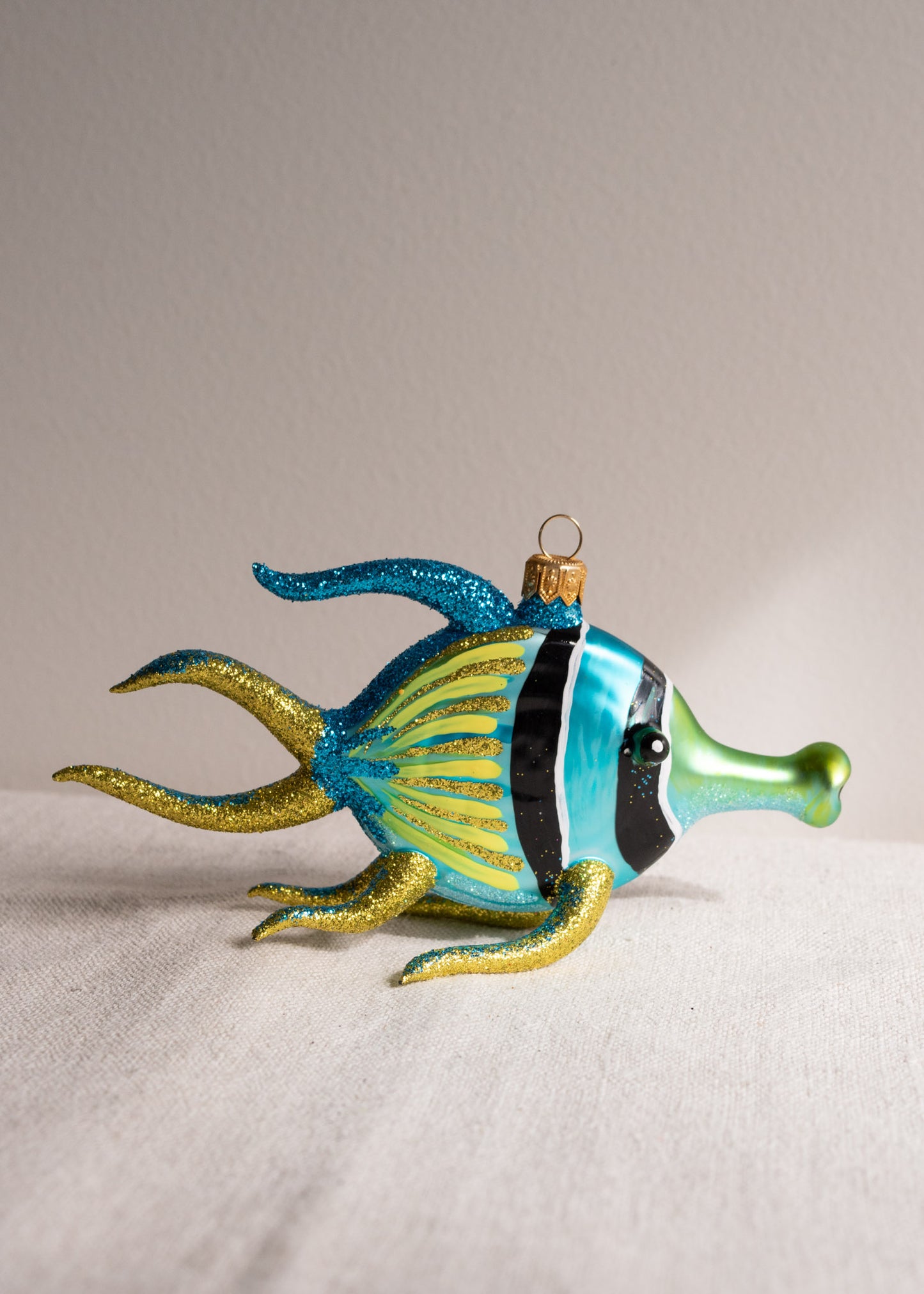 Polish Glass Christmas Ornament - Blue Striped Fish