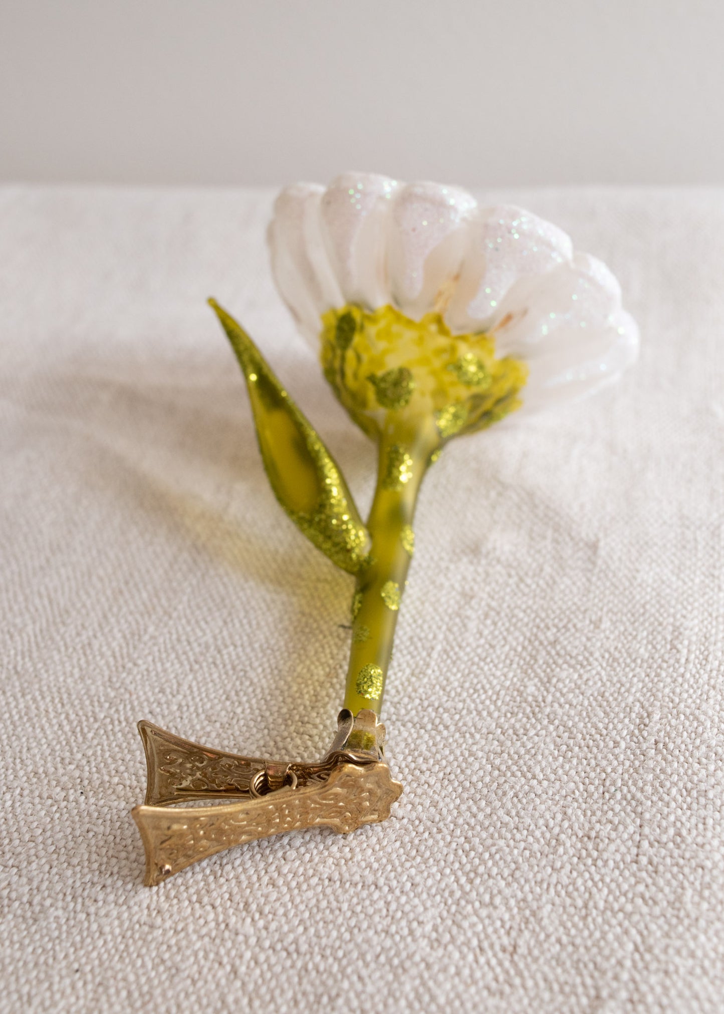 Polish Glass Christmas Ornament - White Gerbera Flower