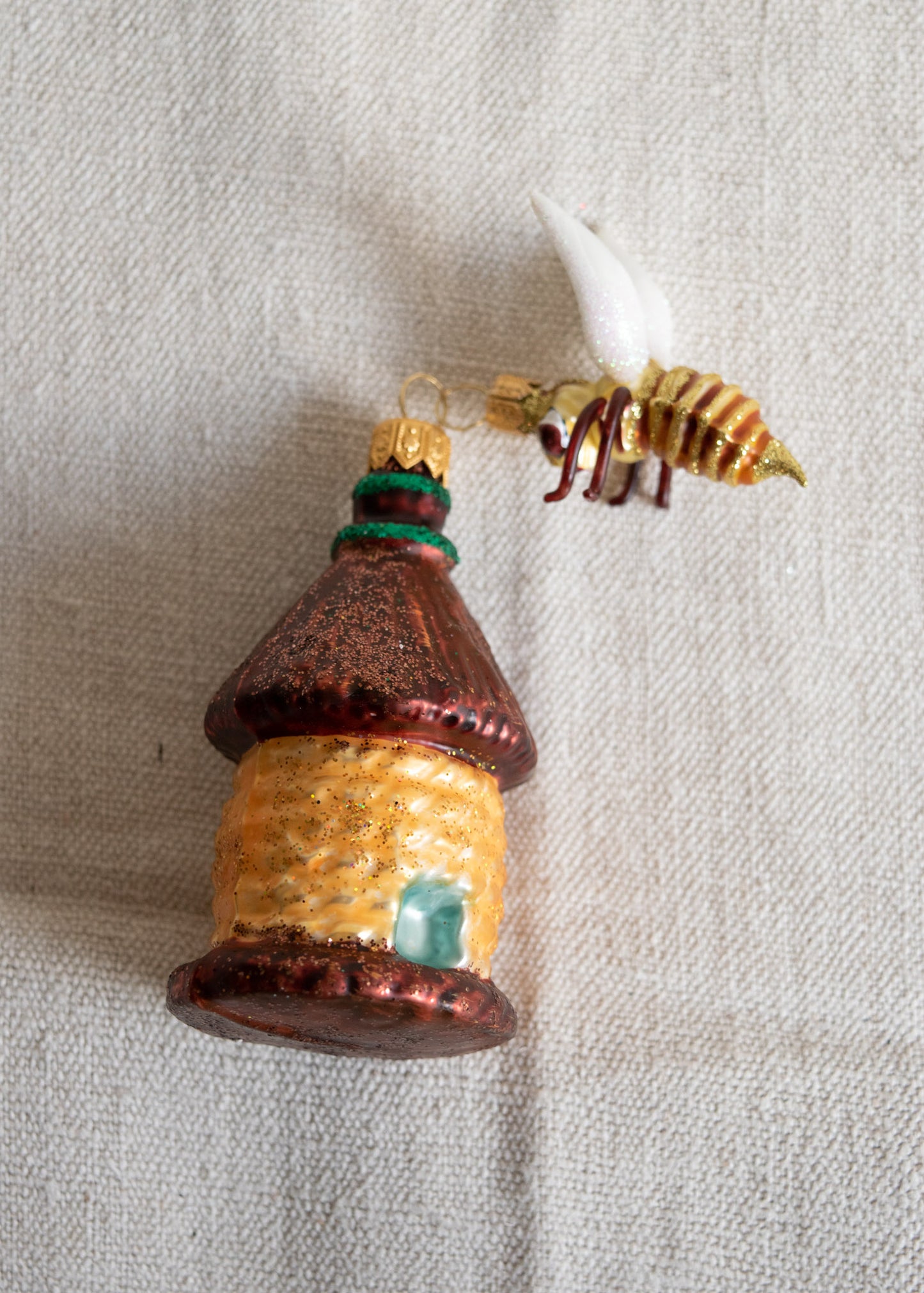 Polish Glass Christmas Ornament - Beehive with Bee