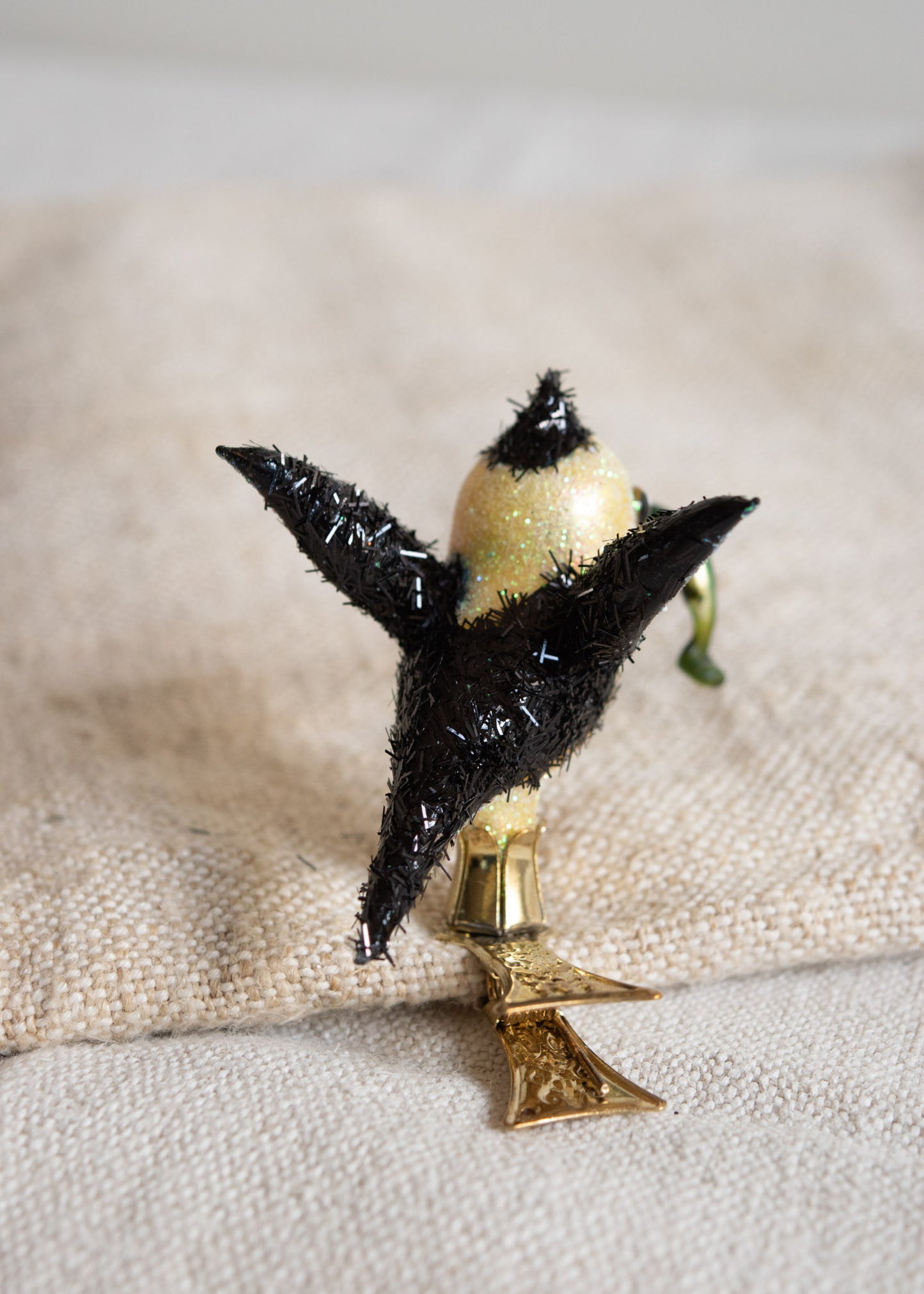 Polish Glass Christmas Ornament - Tiny Bird with Fish
