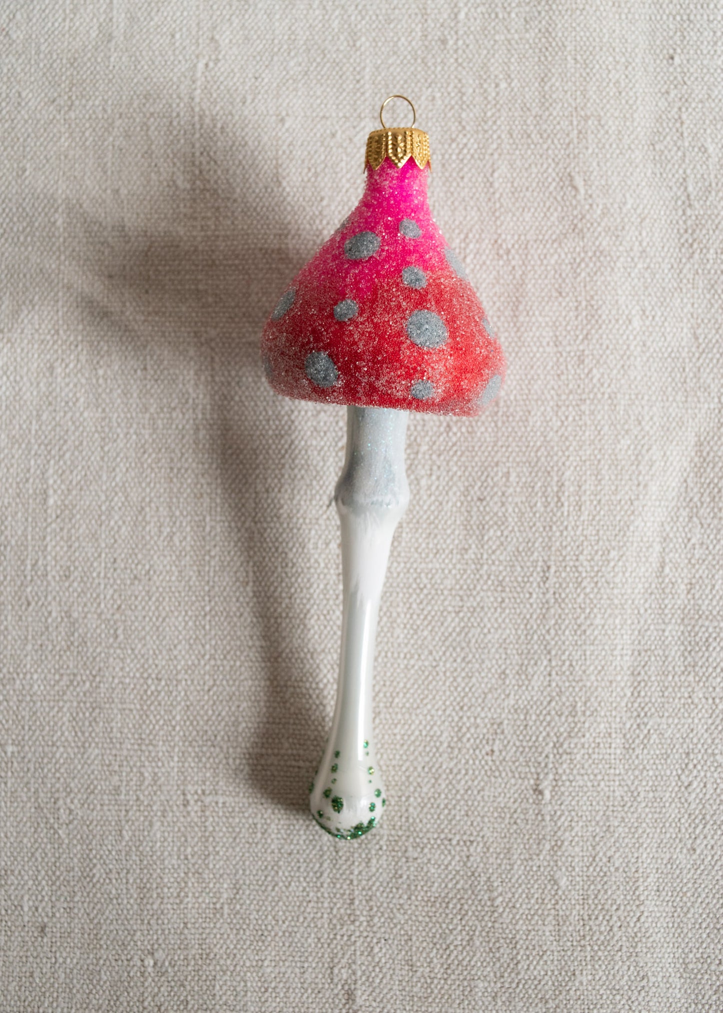 Polish Glass Christmas Ornament - Medium Pink & Red Mushroom