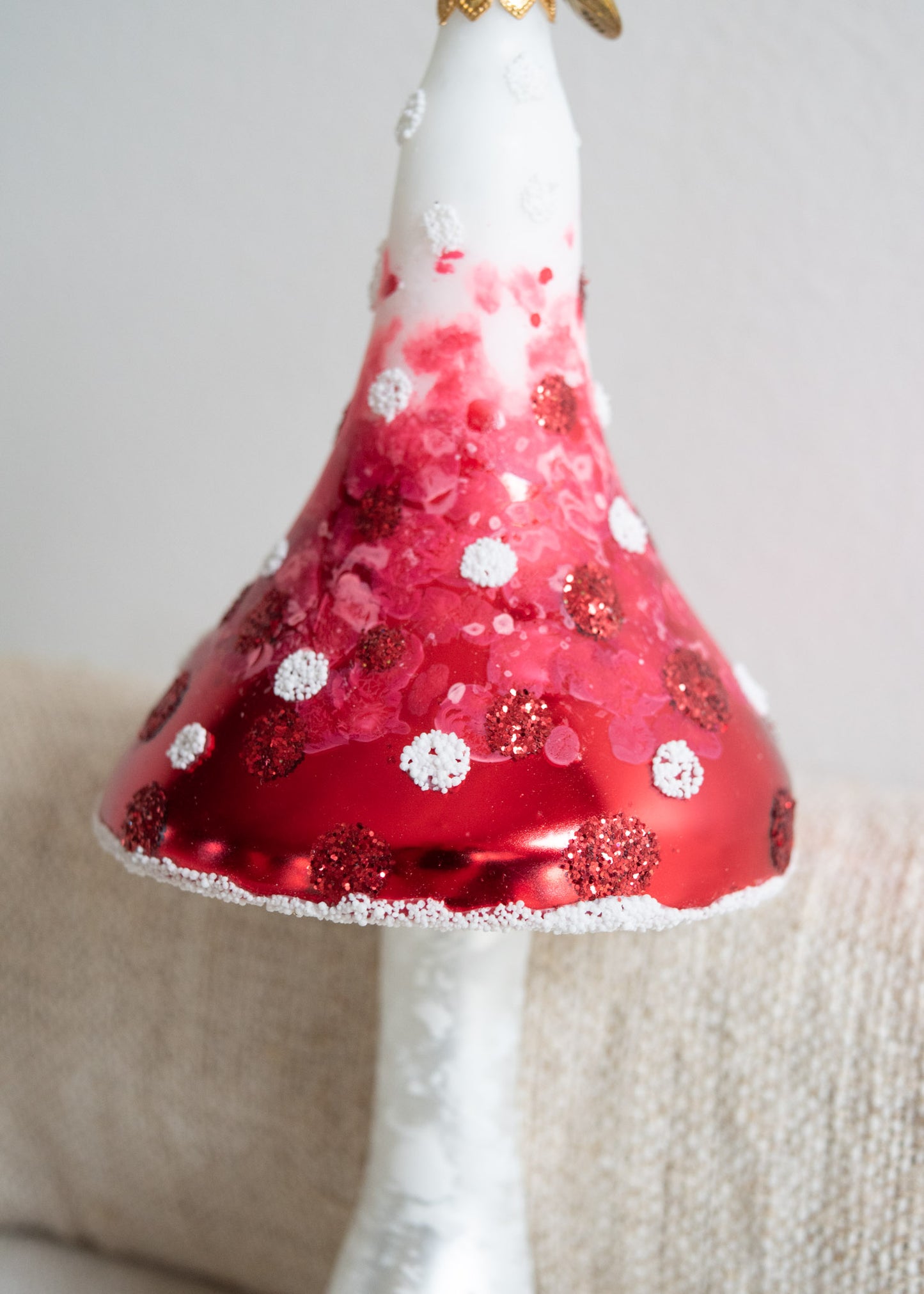 Polish Glass Christmas Ornament - Large Pink & Red Pointy Mushroom