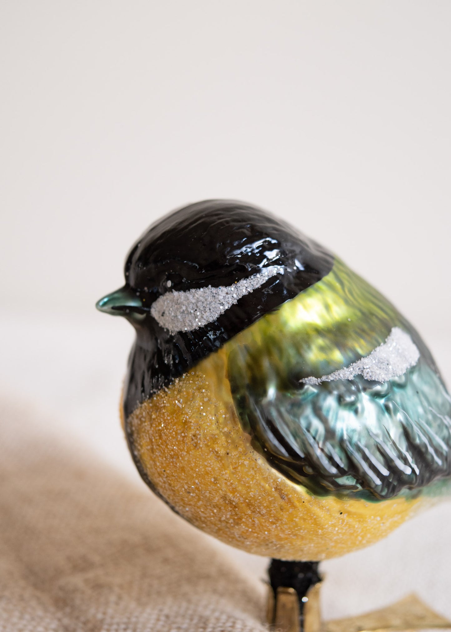 Polish Glass Christmas Ornament - Blue & Yellow Chubby Bird