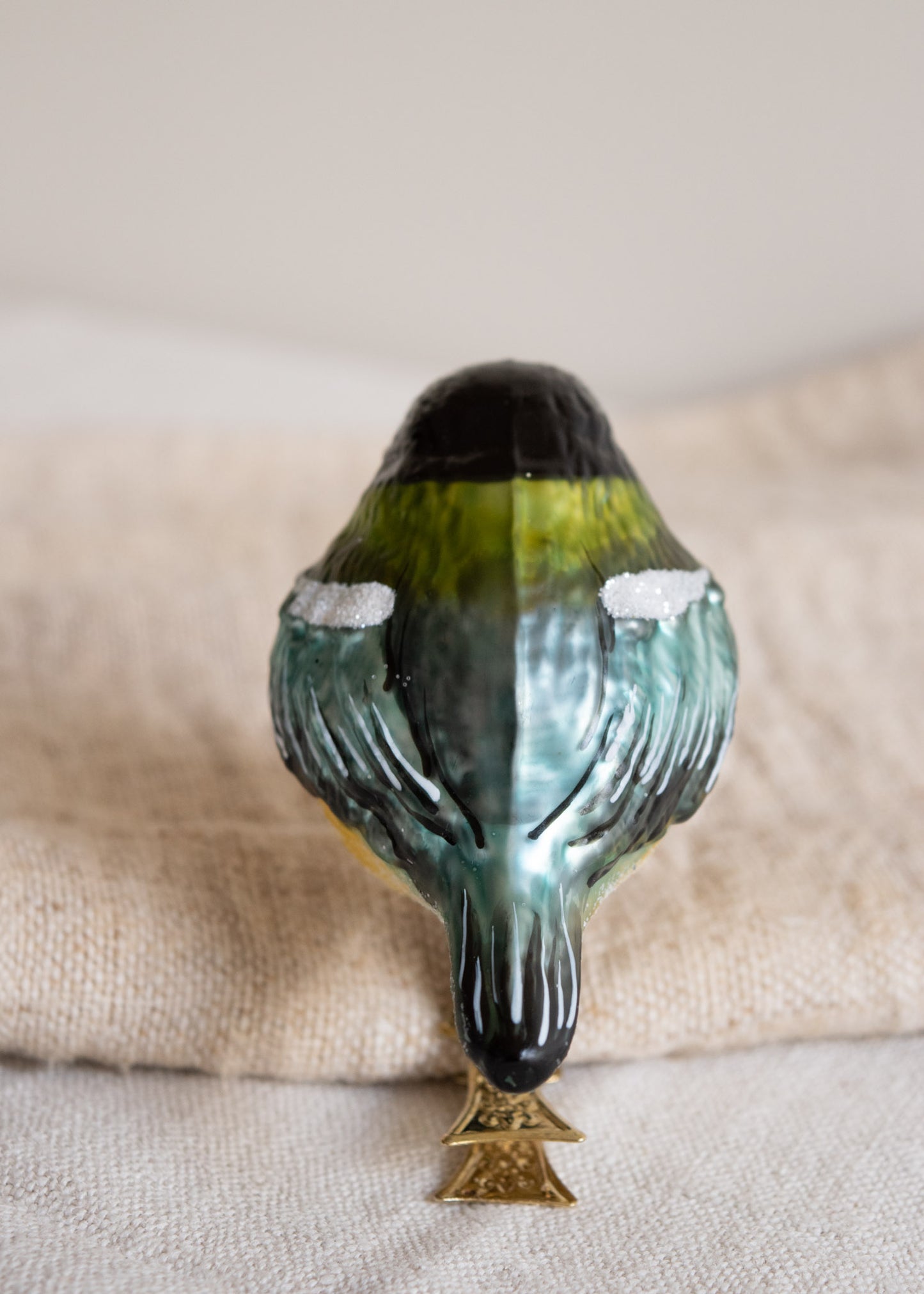 Polish Glass Christmas Ornament - Blue & Yellow Chubby Bird
