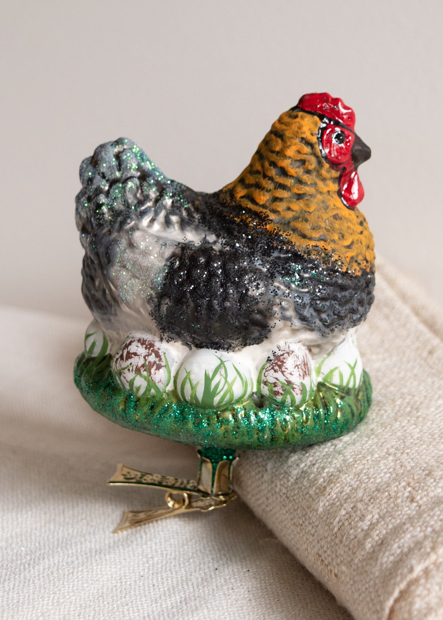 Polish Glass Ornament - Hen on Eggs
