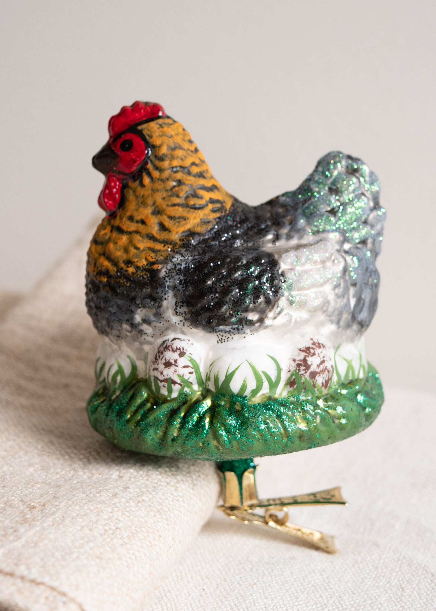 Polish Glass Ornament - Hen on Eggs