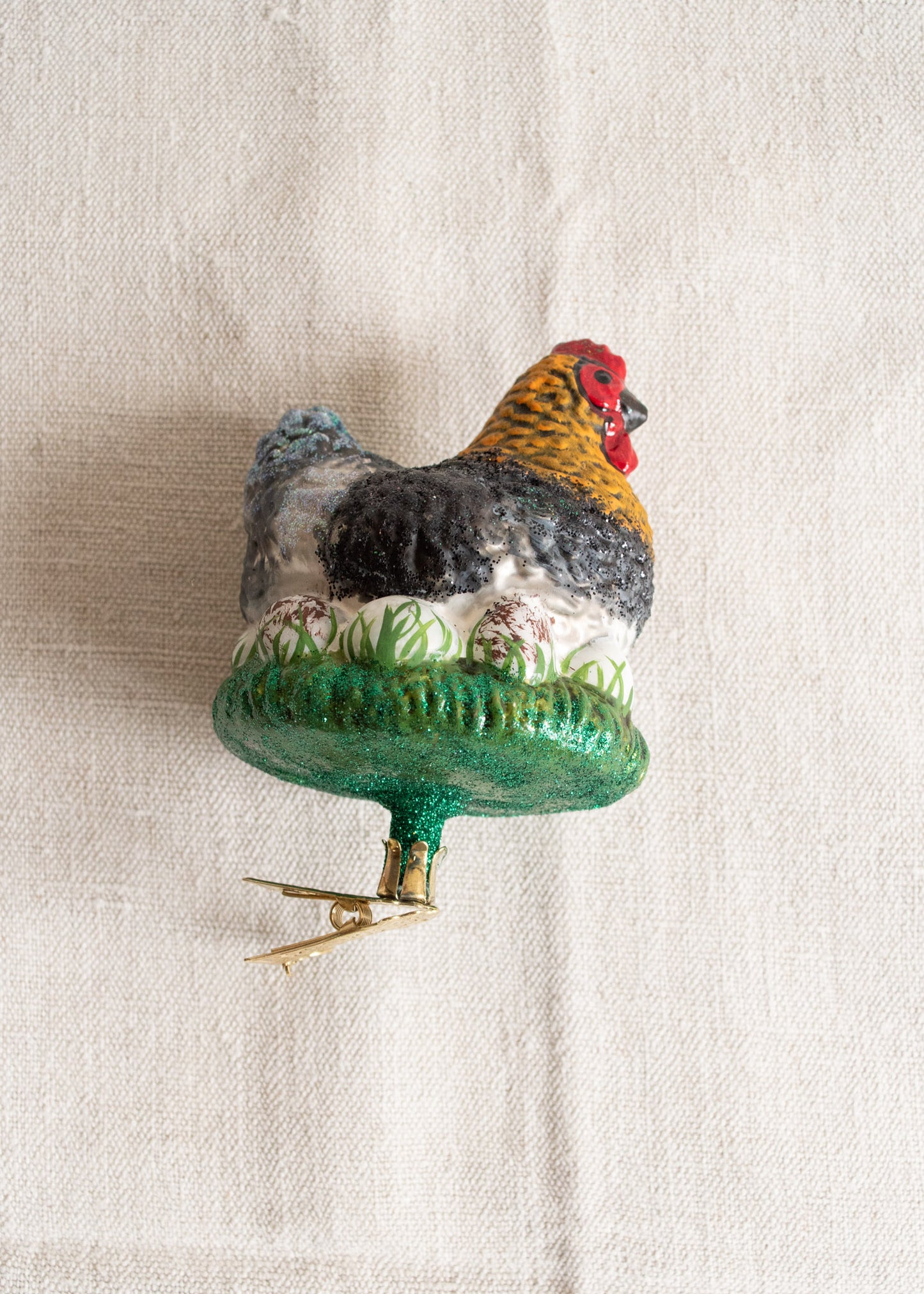 Polish Glass Ornament - Hen on Eggs