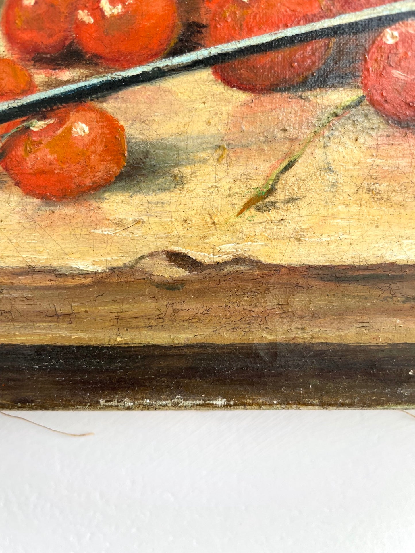 Antique French Still Life Painting - Cherry Harvest
