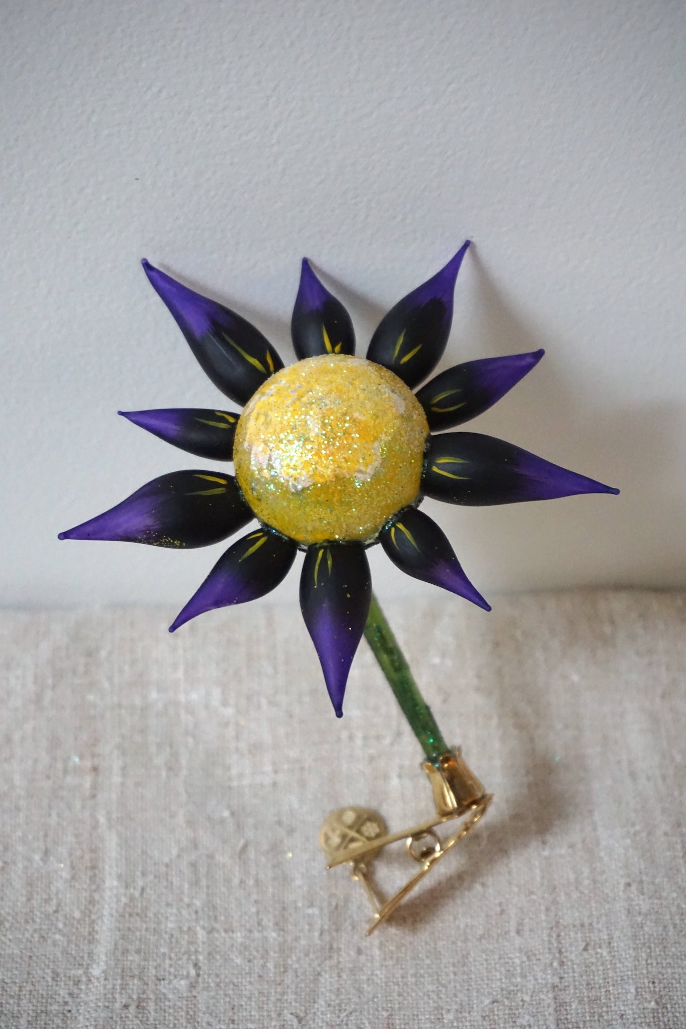 Polish Glass Christmas Ornament - Purple & Yellow Flower