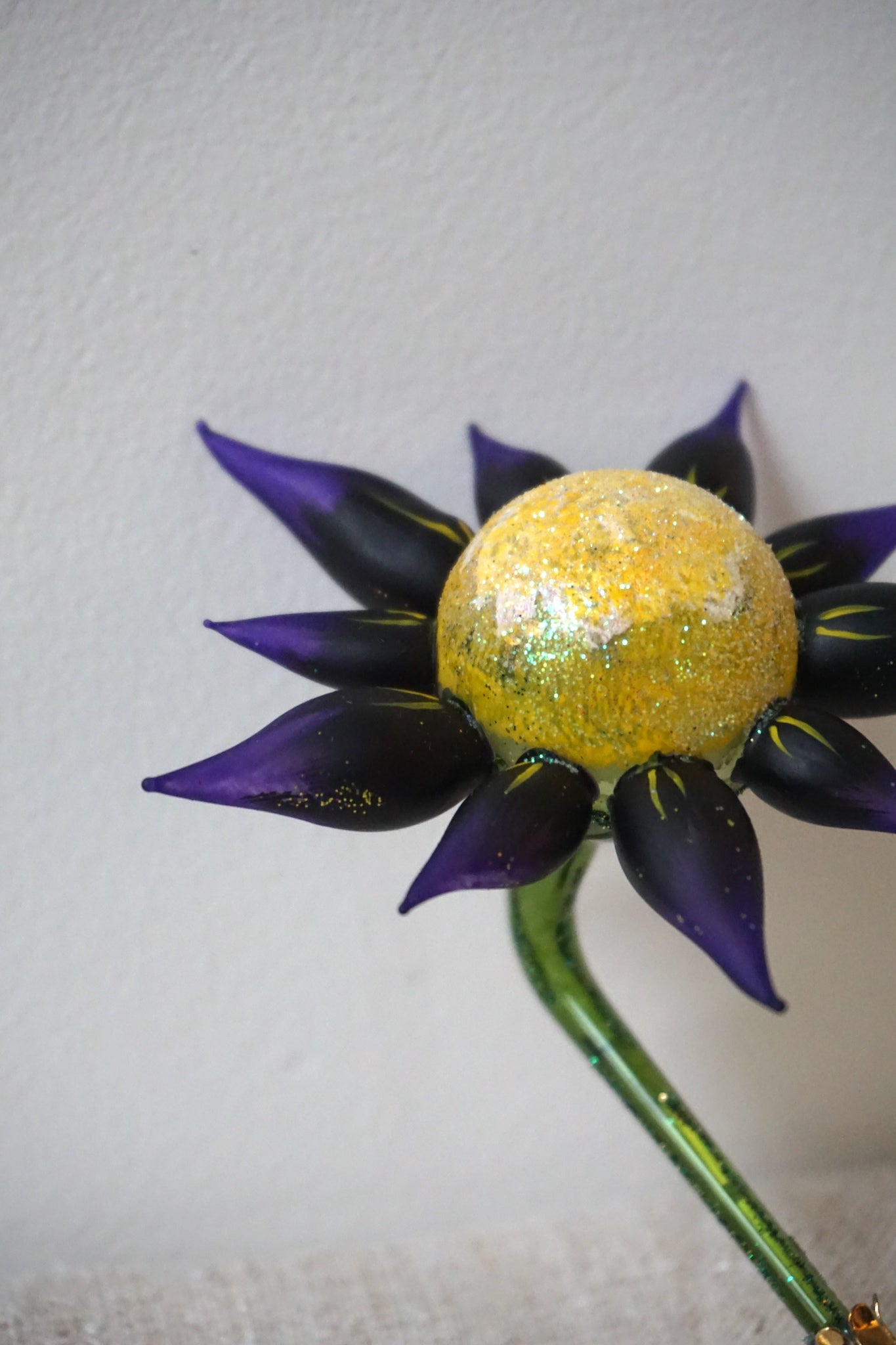 Polish Glass Christmas Ornament - Purple & Yellow Flower
