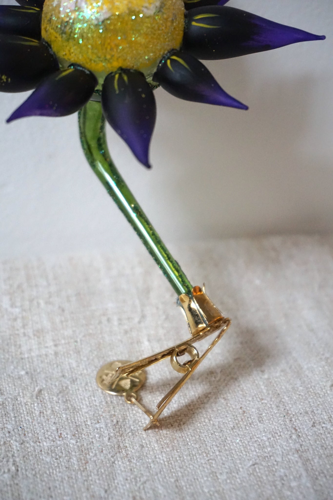 Polish Glass Christmas Ornament - Purple & Yellow Flower