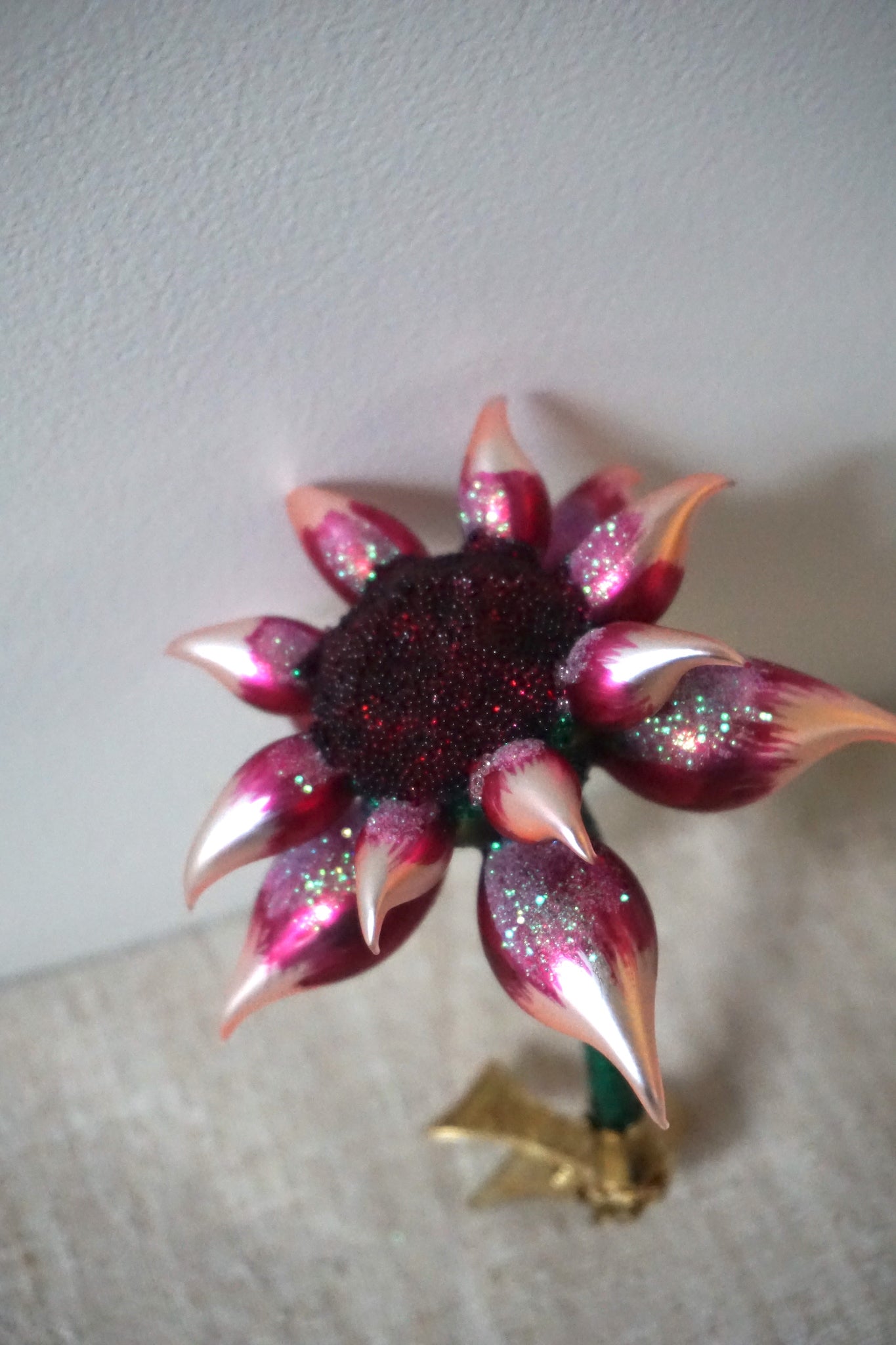 Polish Glass Christmas Ornament - Pink Flower