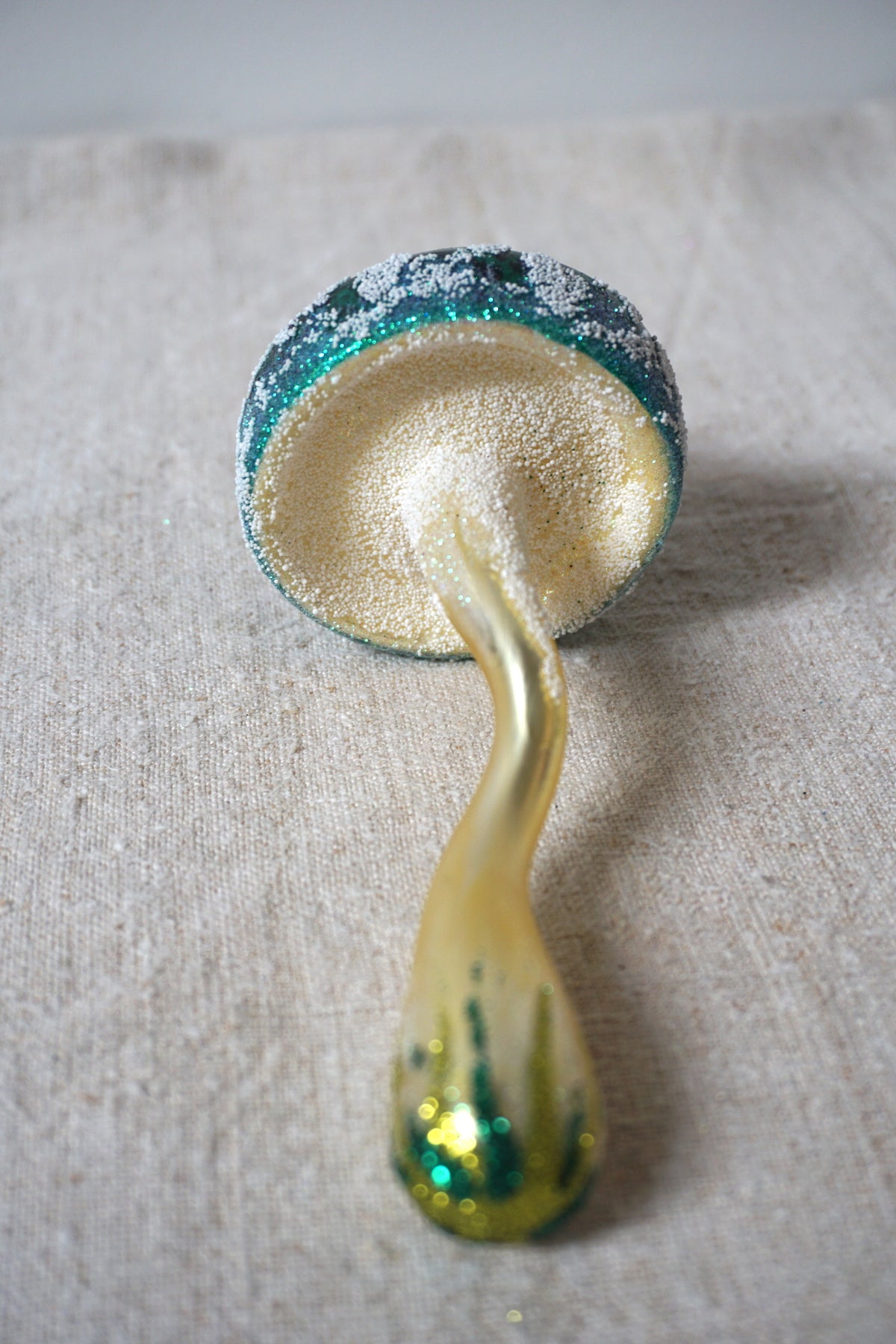 Polish Glass Christmas Ornament - Medium Green Mushroom