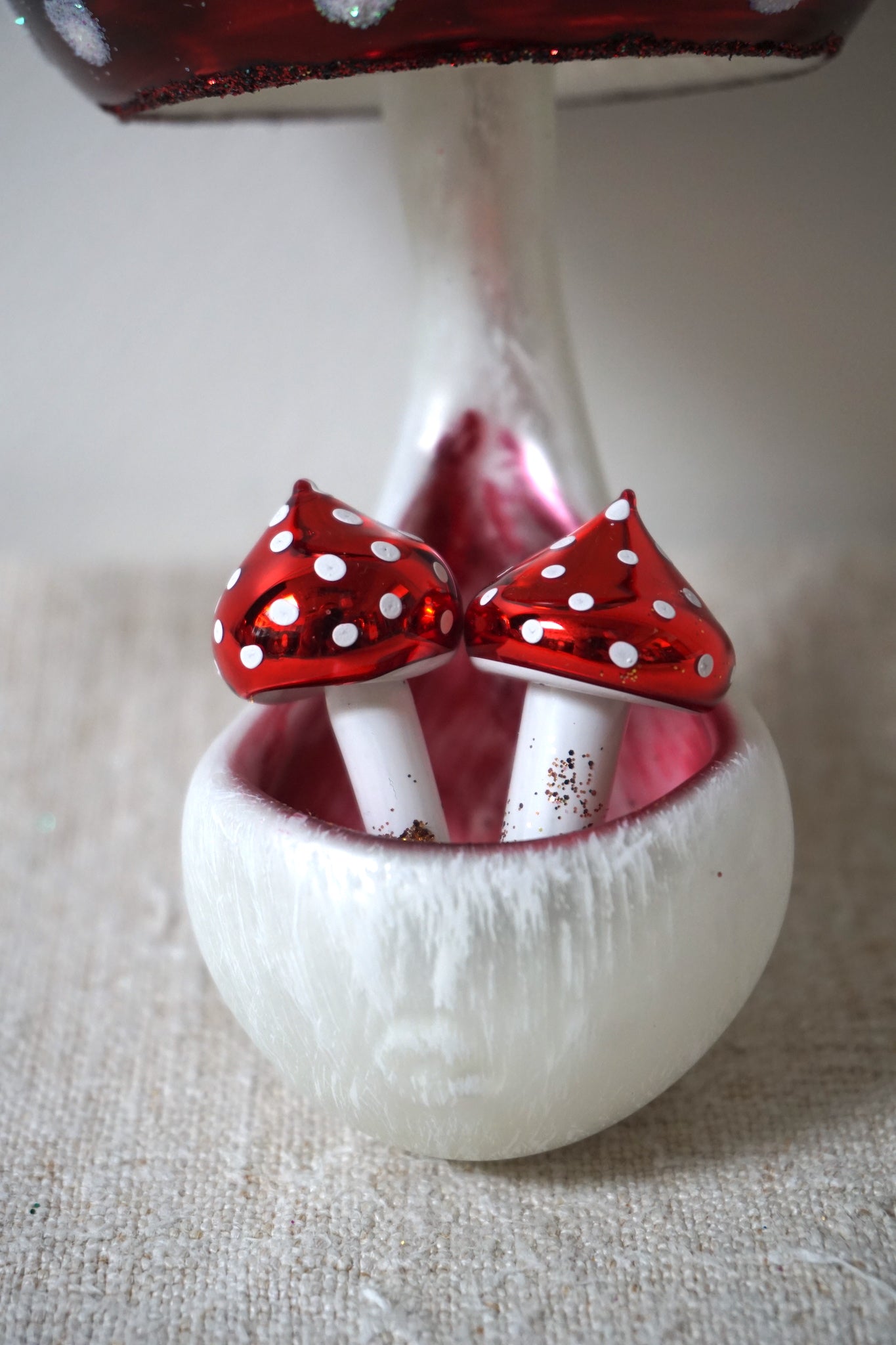 Polish Glass Christmas Ornament - Large Mushroom with Mini Mushrooms