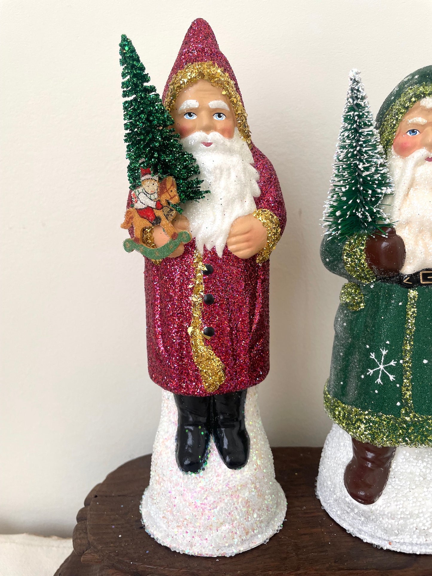 Handmade German Santas - Medium Green & Pink
