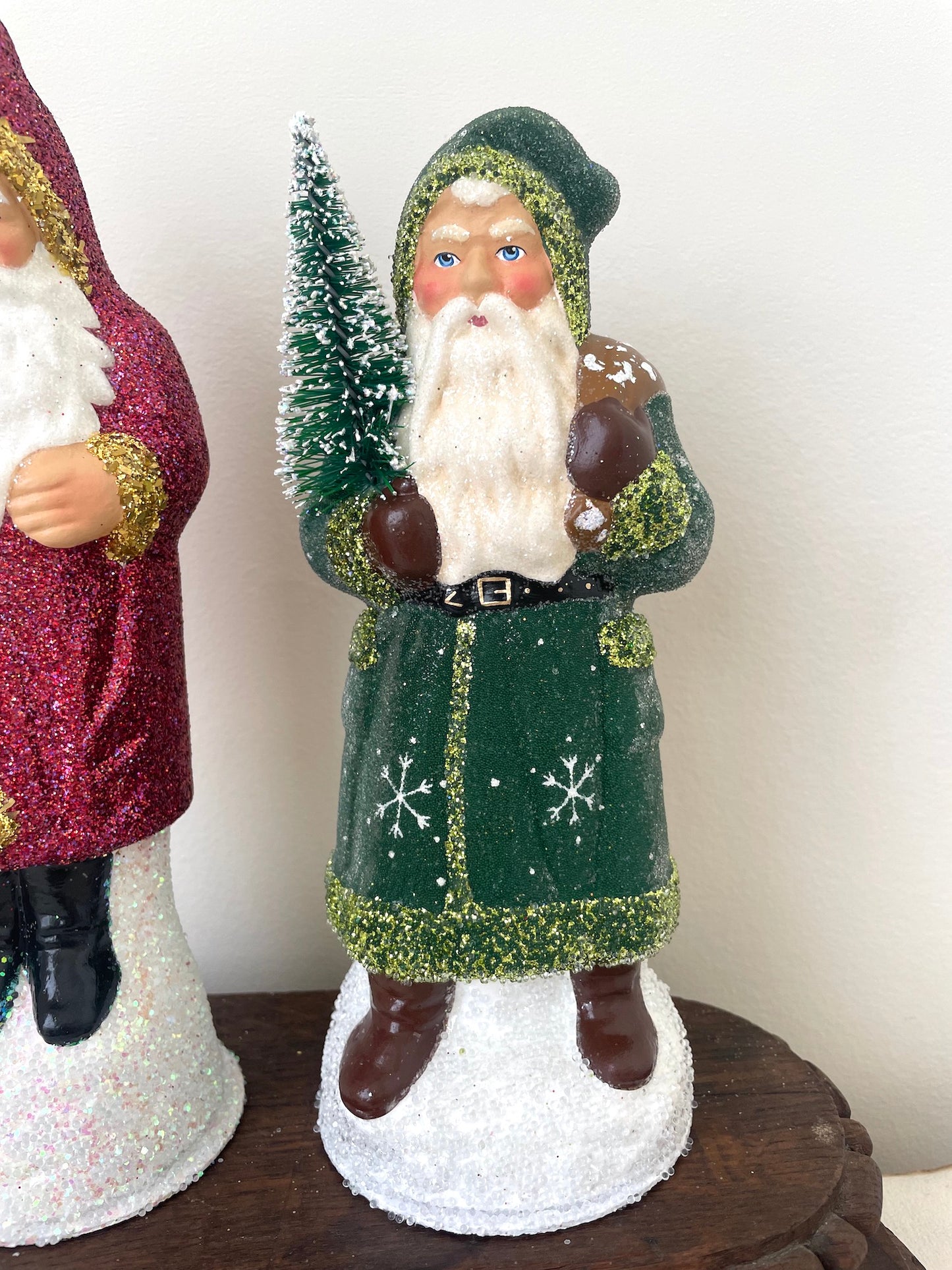 Handmade German Santas - Medium Green & Pink