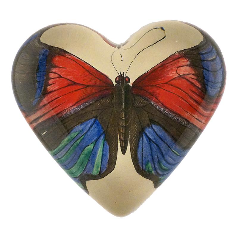 John Derian 'Lepidoptera' (Red & Blue Butterfly) Heart Charm Paperweight