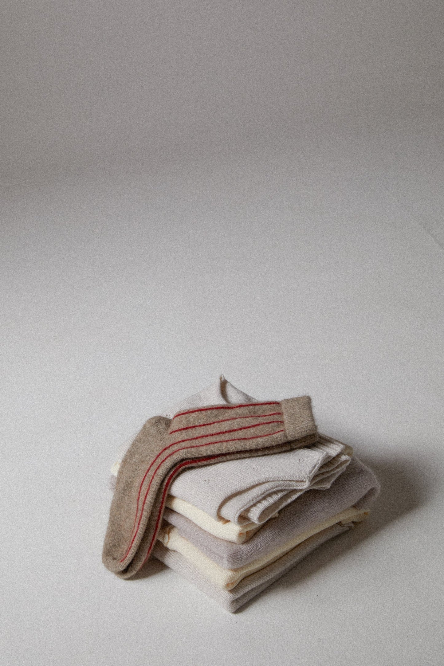 Francie Possum Merino Socks - Natural & Red Stripe