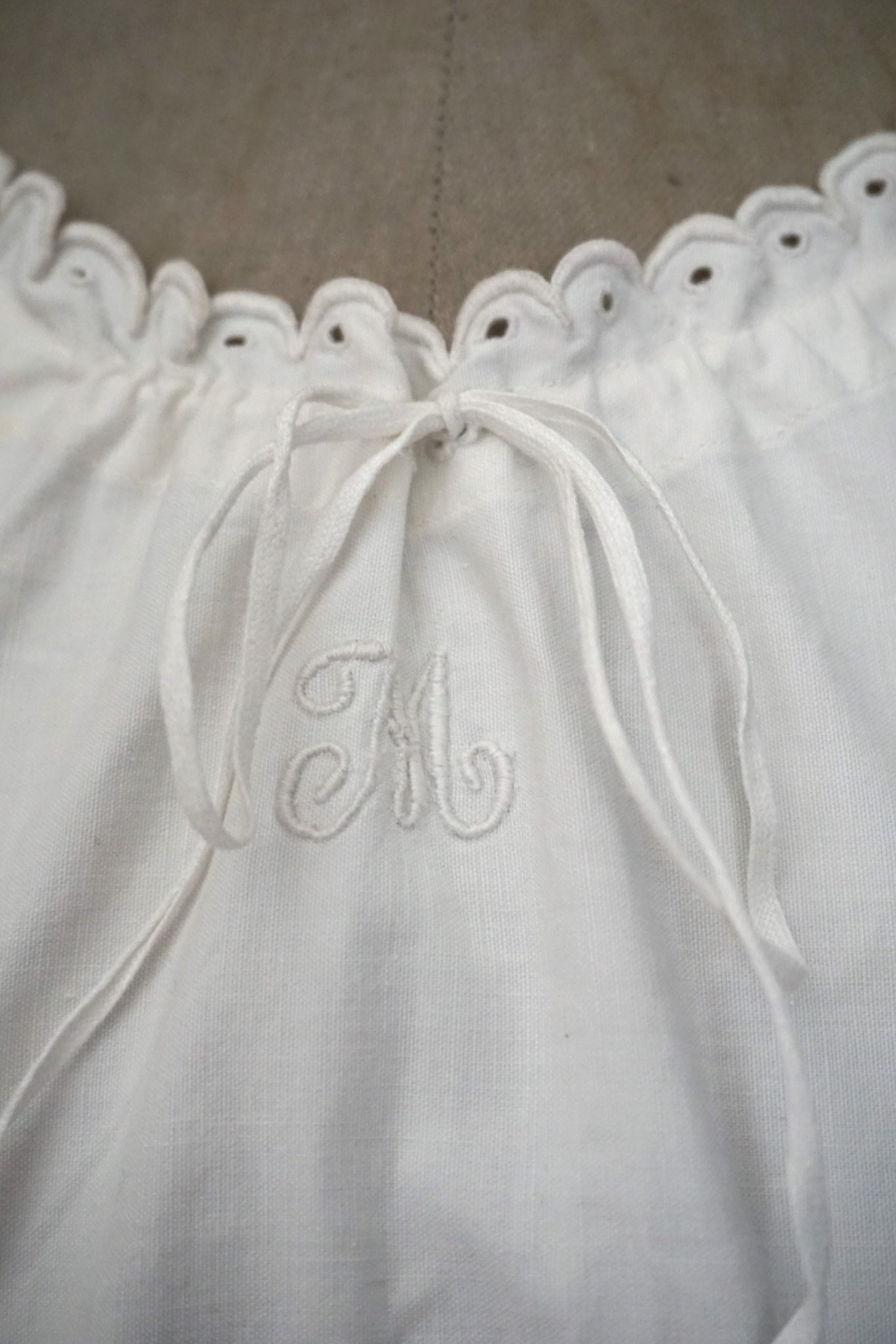 Vintage French Cotton Nightie with Scalloped Sleeves