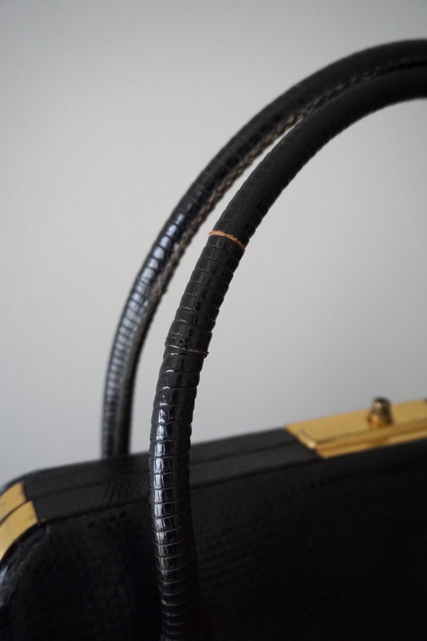 Vintage French Large Black Snake Skin Handbag
