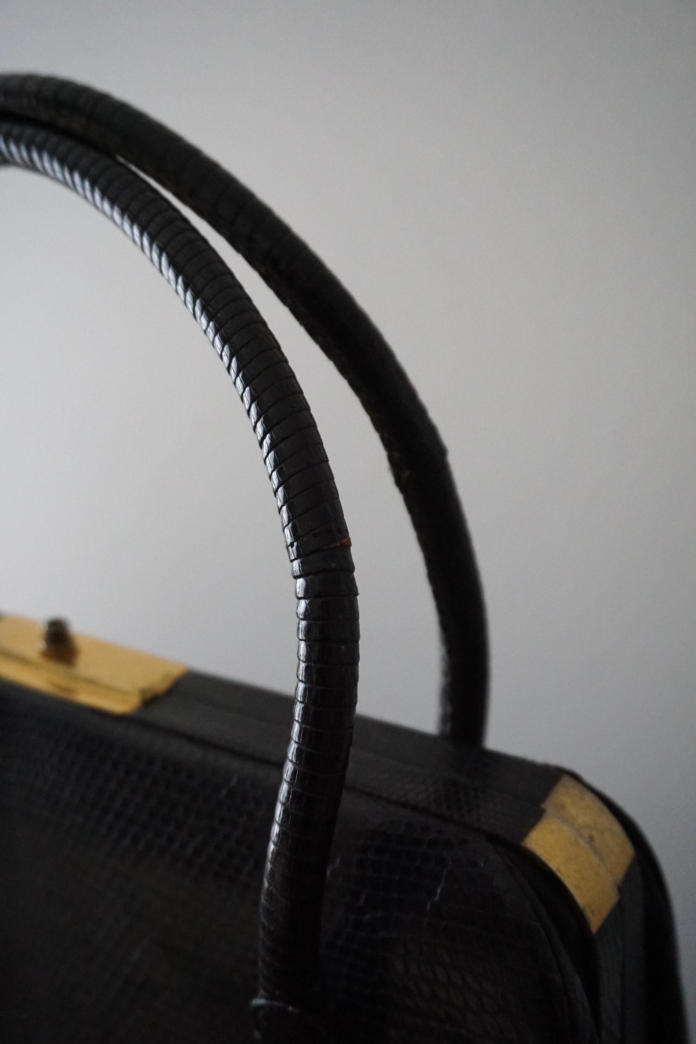Vintage French Large Black Snake Skin Handbag