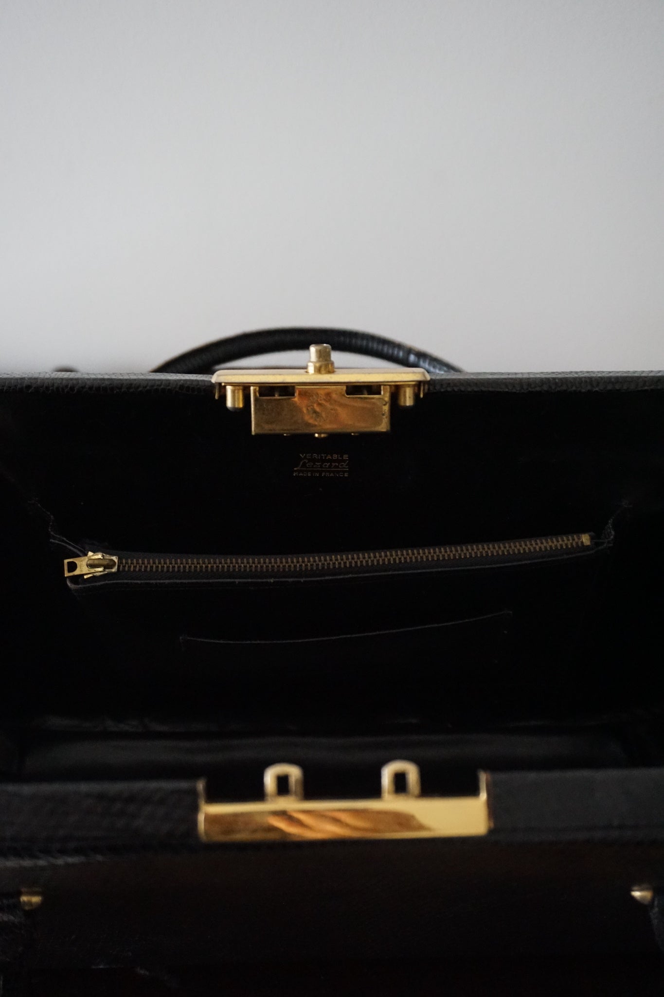 Vintage French Large Black Snake Skin Handbag