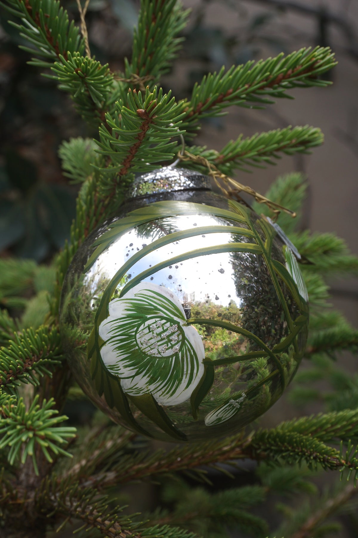 Walther & Co. Large Antique Silver Glass Ball - Christmas Rose