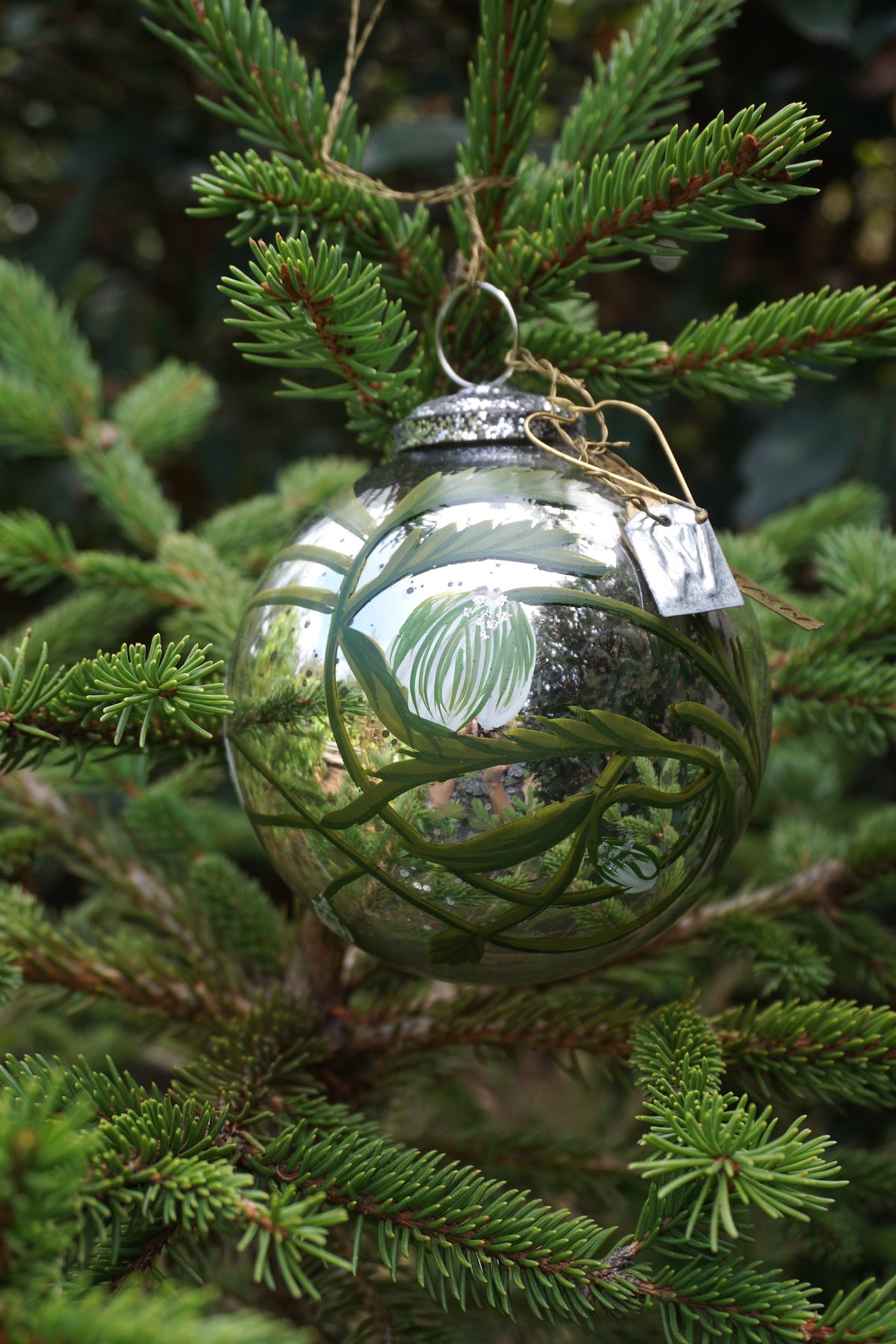 Walther & Co. Large Antique Silver Glass Ball - Christmas Rose