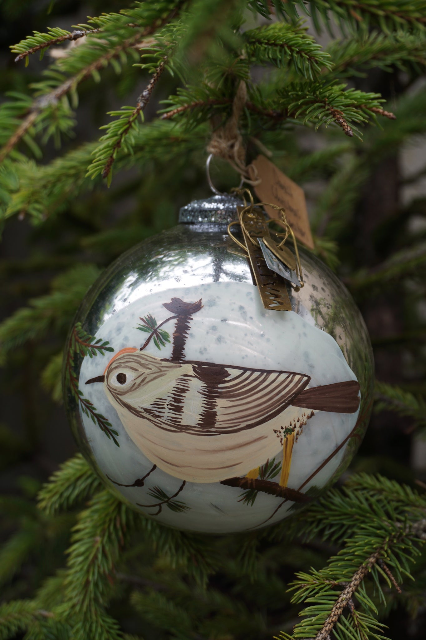 Walther & Co. Hand Painted Bird Glass Ball